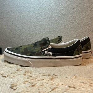 Vans Slip-On Camouflage Green and Black Canvas Loafers